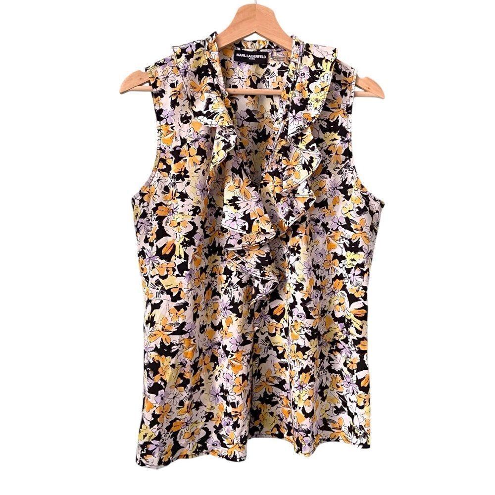 Karl Lagerfeld Floral Ruffle Top in Yellow and Black Size ***SEE MEASUREMENTS***